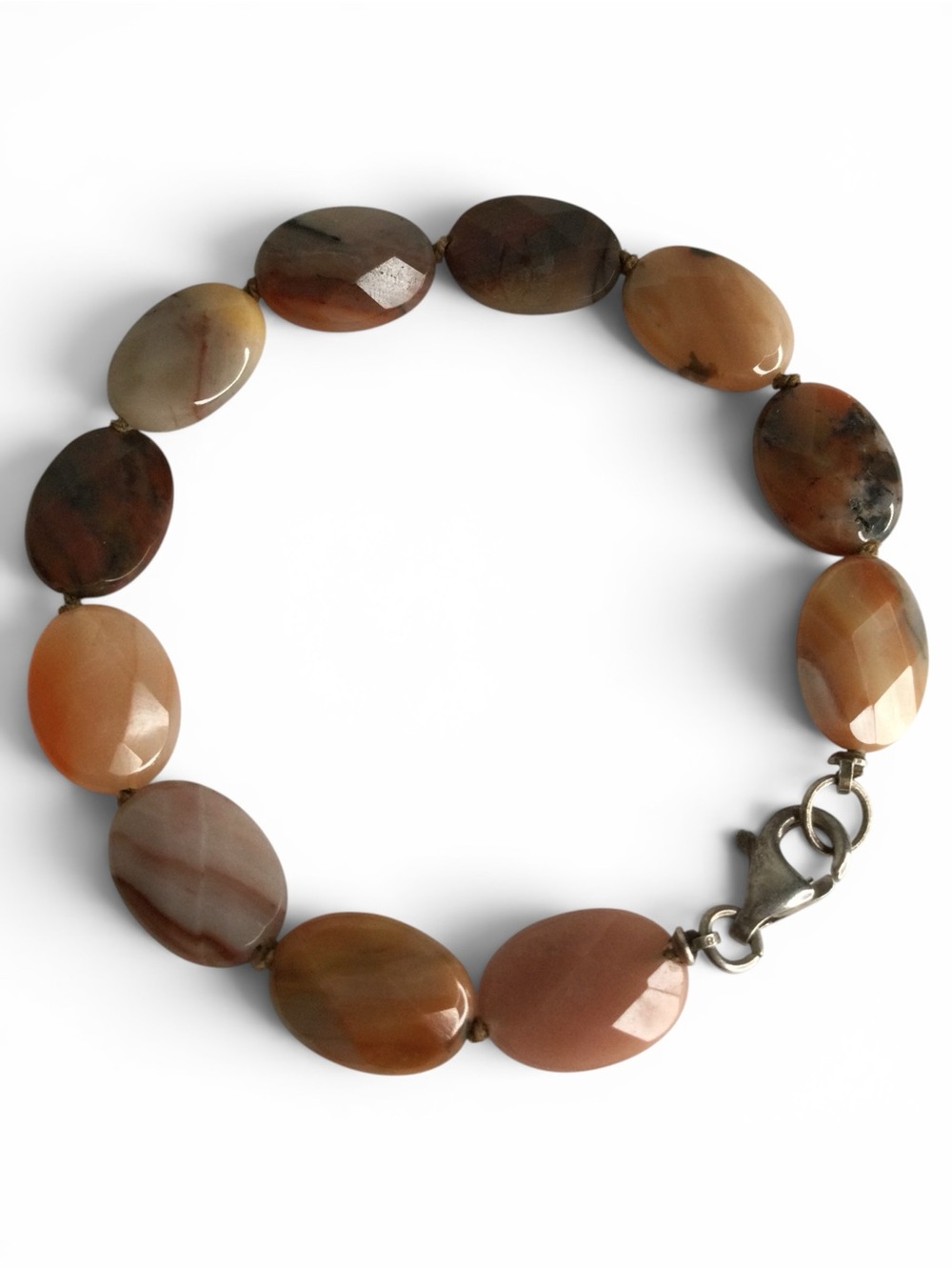 Handmade Faceted Flat Oval Agate Bracelet with Sterling Silver 925 Clasp – 7” - Picture 5 of 15
